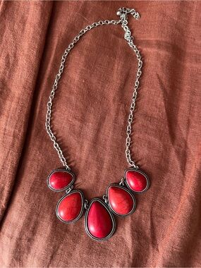 Red Teardrop Statement Necklace - Women Jewelry